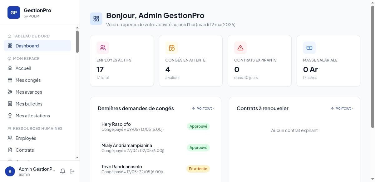 Dashboard administrateur Asantsika