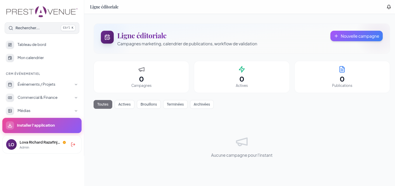 CRM PrestAvenue · Espace éditorial